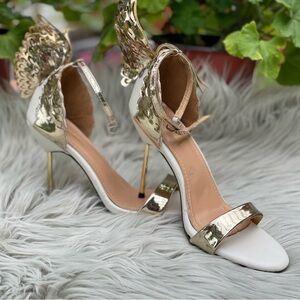Bai Beiai silver and white butterfly heels women shoes size US 7 UK 37
